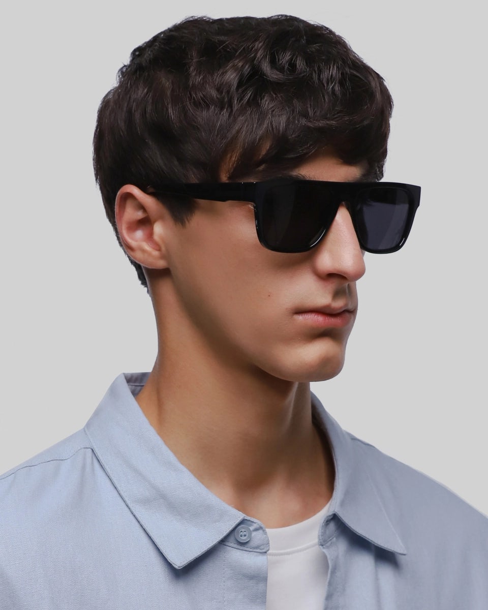 Polarized black unisex D-frame sunglasses, UV400