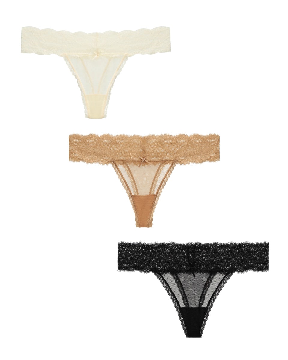 Women's stretch lace thongs, 3-pack