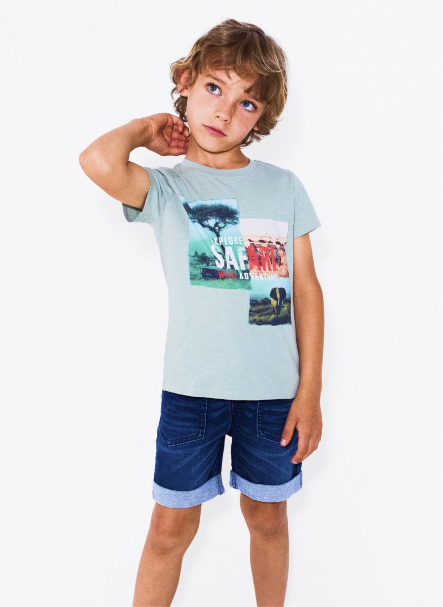Wild safari green cotton t-shirt for boys