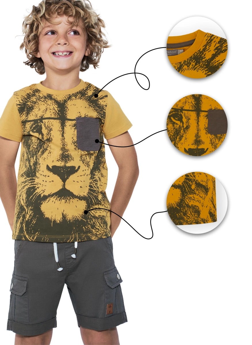Lion print orange cotton t-shirt for boys