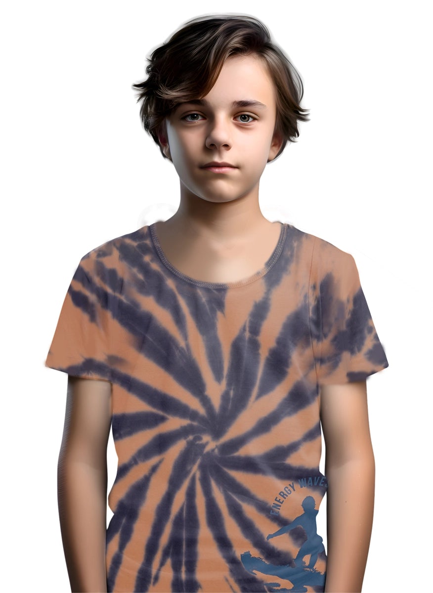 "Surf life" orange blue tie-dye cotton t-shirt for boys