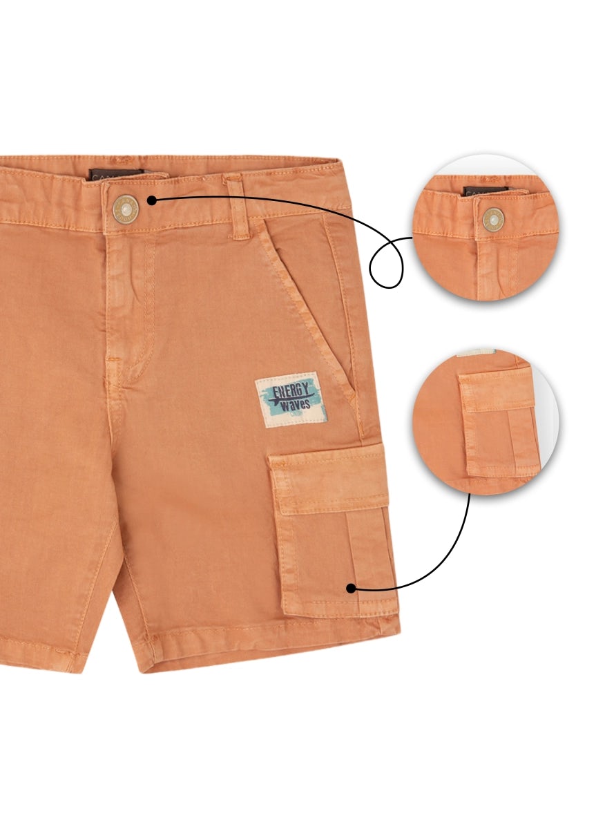 Orange twill cargo shorts for boys