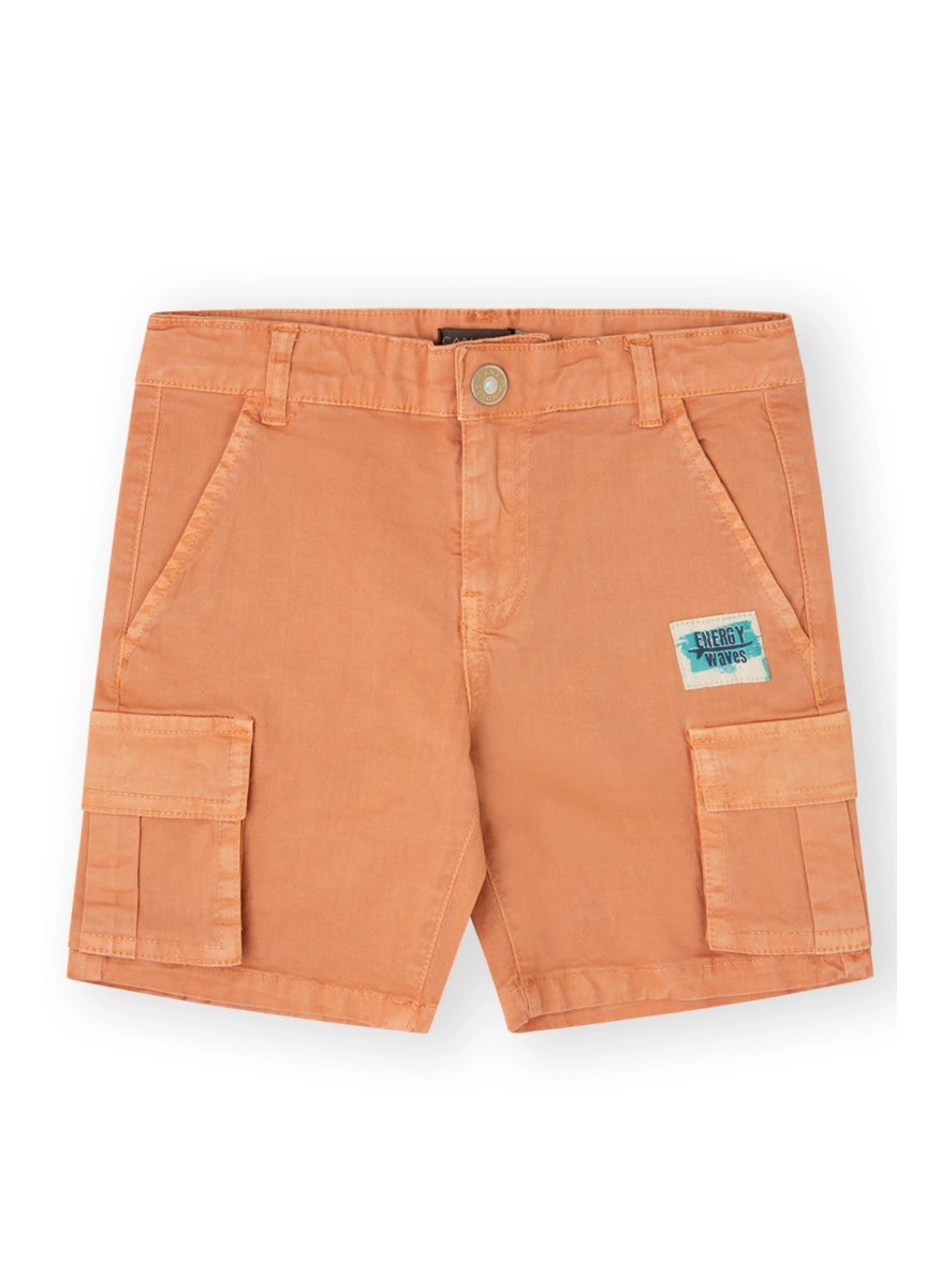 Orange twill cargo shorts for boys
