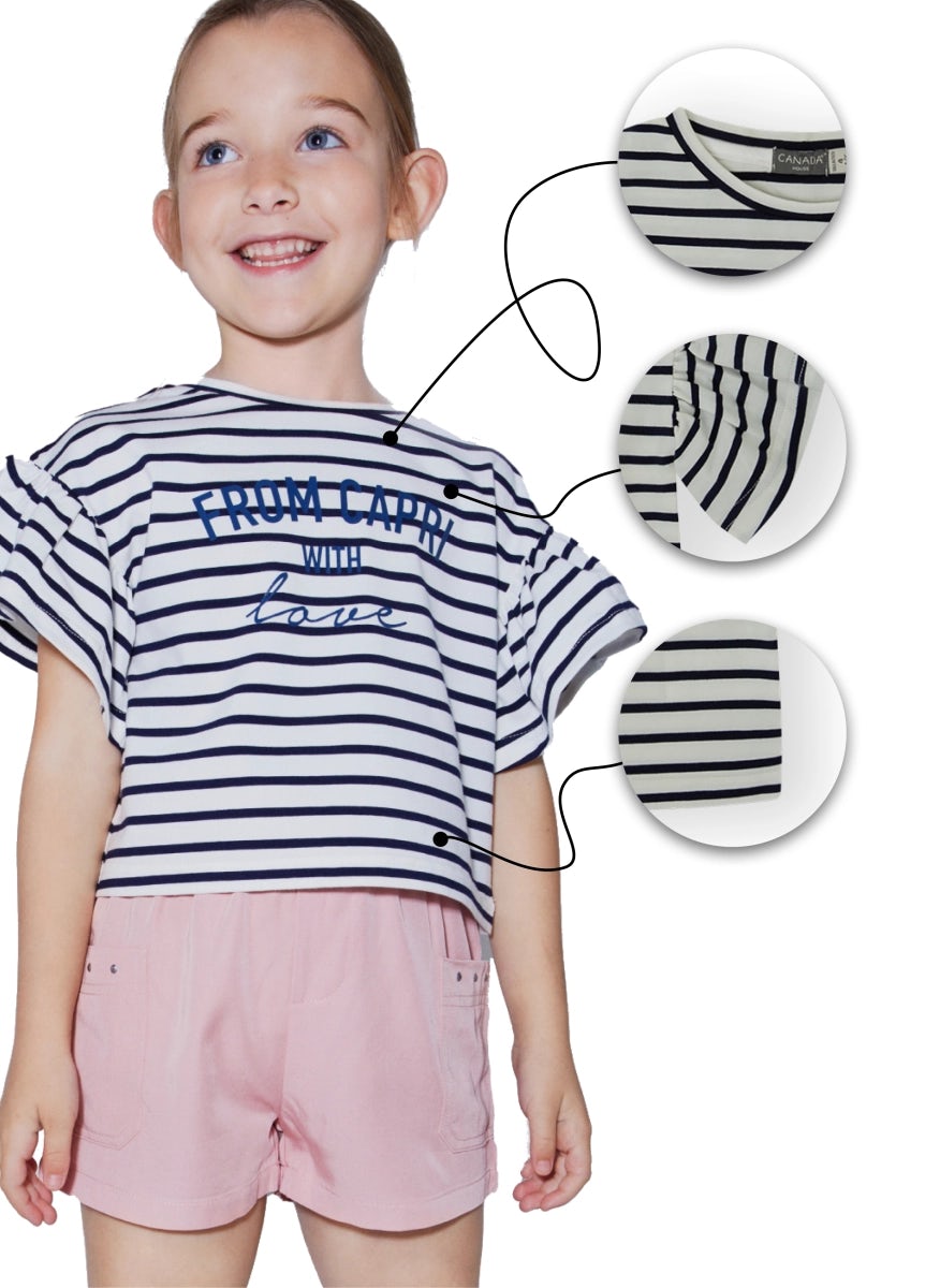 Striped cotton t-shirt with ruffle sleeves for girls