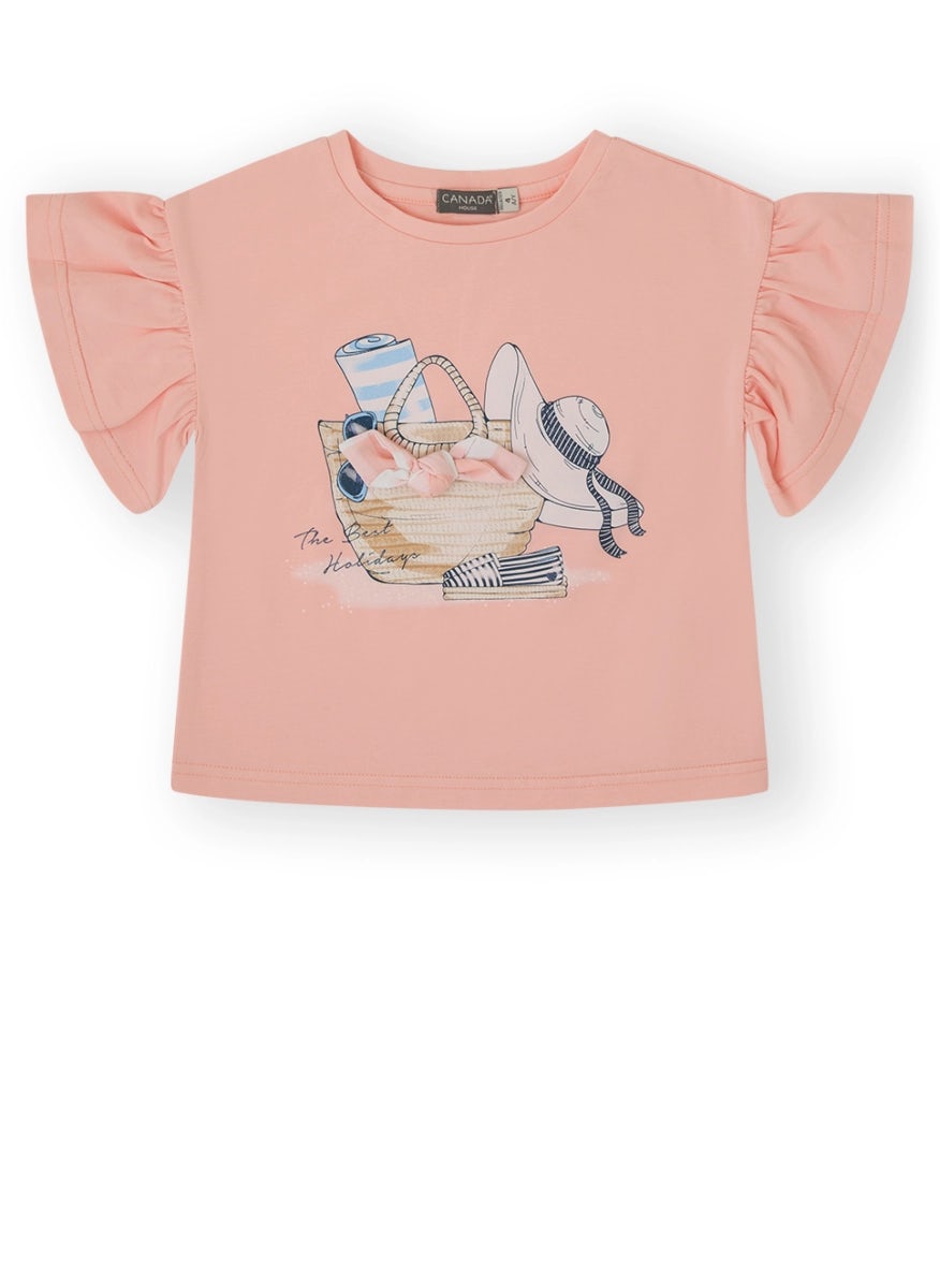 Pink cotton t-shirt with wide sleeves for girls