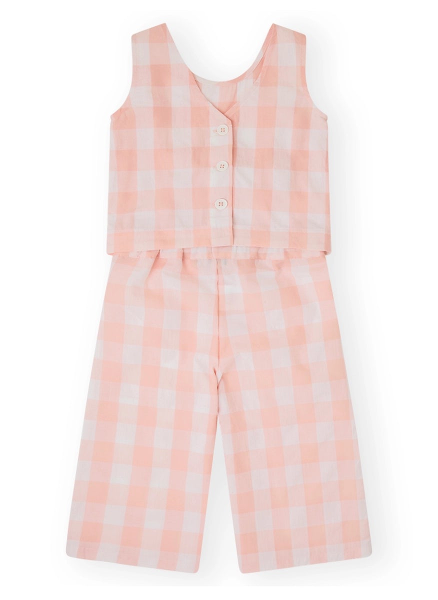 Vichy print cotton jumpsuit for girls