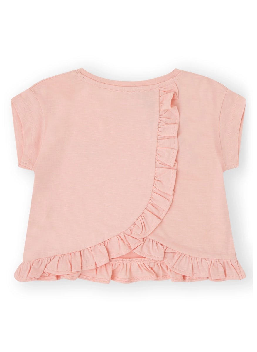 Cotton pink t-shirt with a ruffle detail for girls