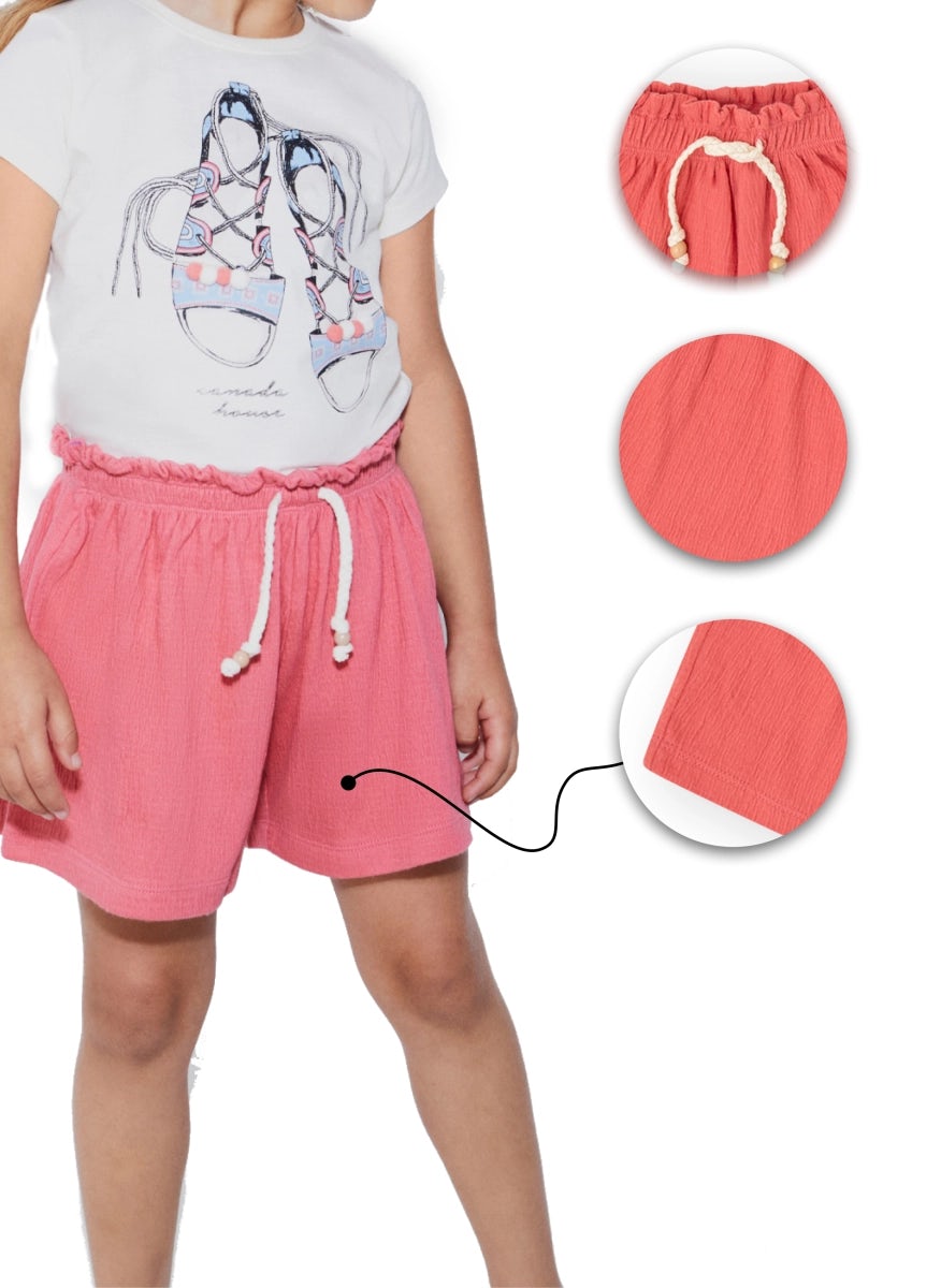 Pink loose-fit cotton summer shorts for girls