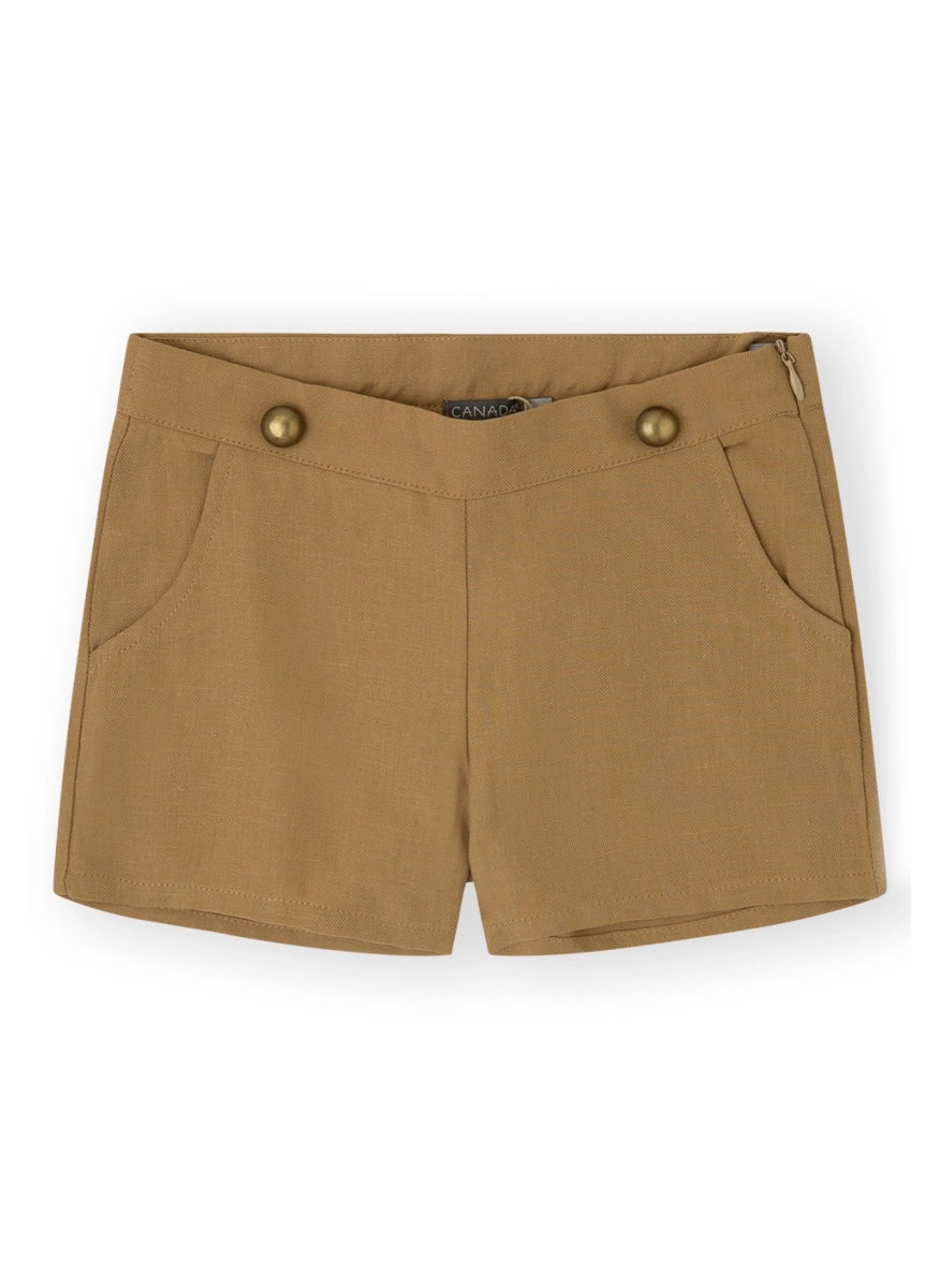 Brown cotton linen shorts for girls