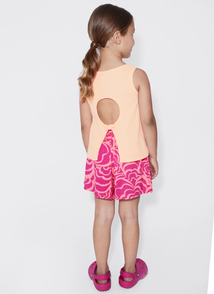Printed orange cotton sleeveless top for girls
