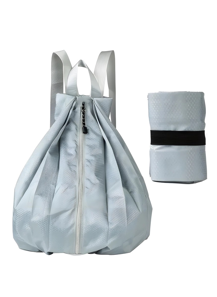 Grey drawstring backpack with adjustable straps