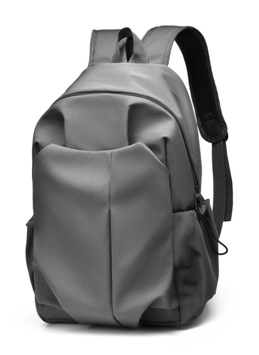 Sleek modern gray backpack with multiple pockets