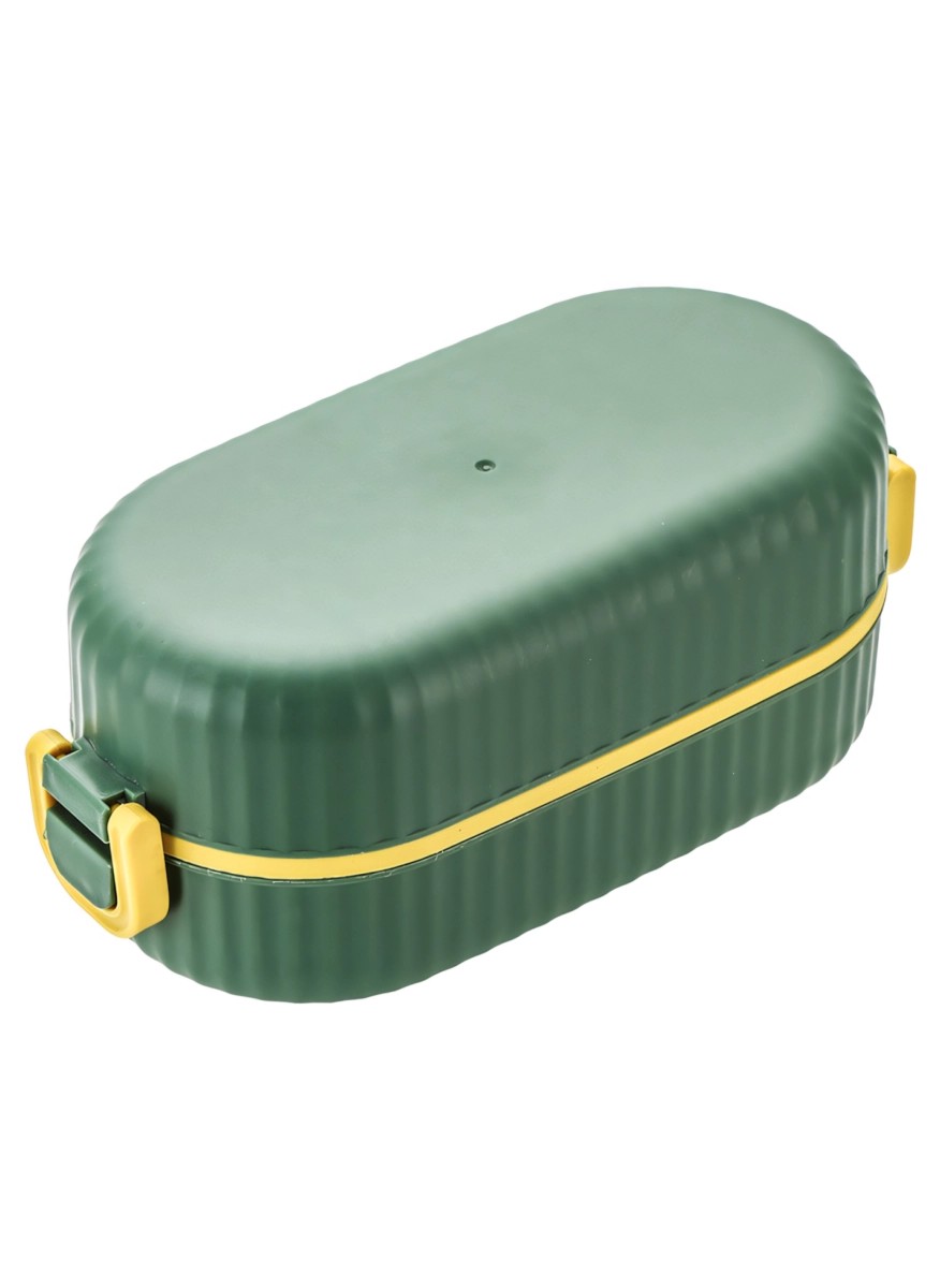 Stackable green lunch box set with compartments, 17.5*9*8.5