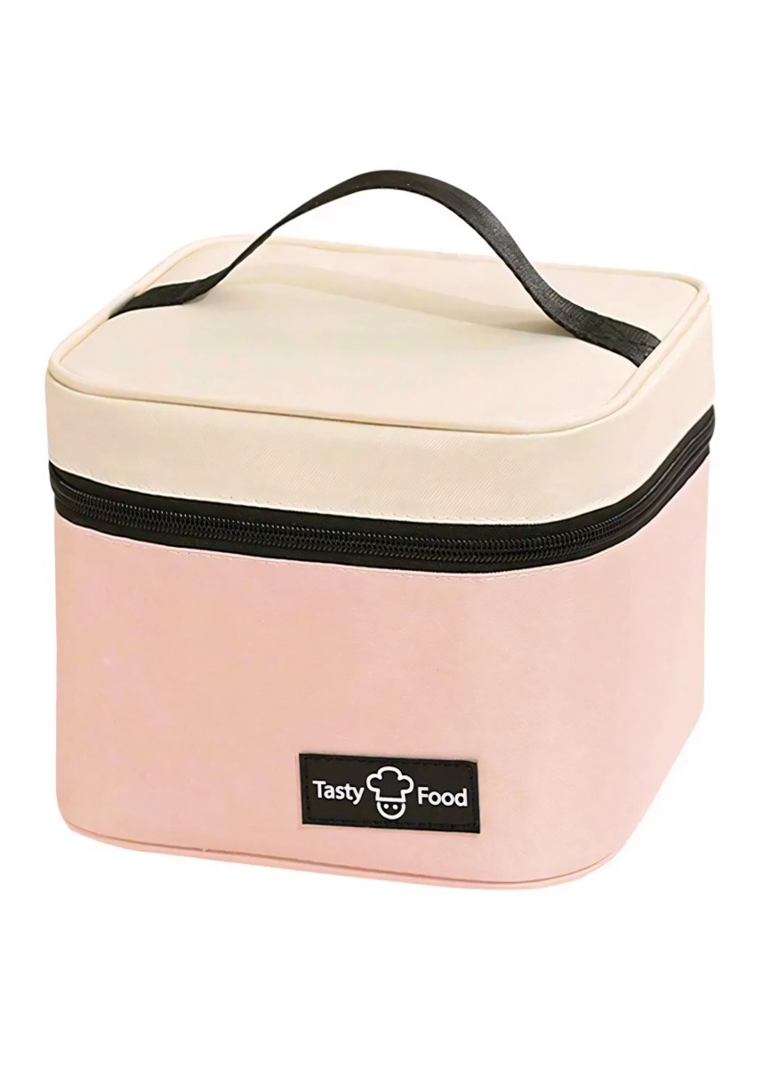 Pink insulated lunch bag with handle