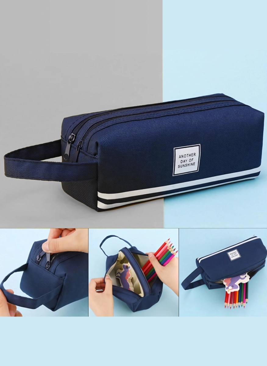 Blue pencil case with handle with zipper