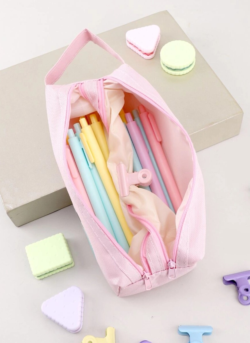 Kids' pink pencil case with zipper