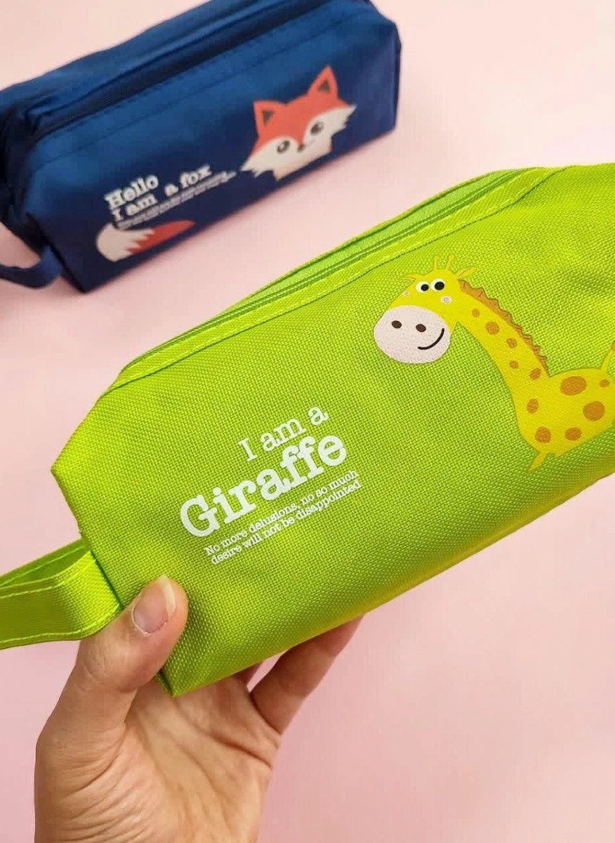 Kids' green zipper pencil case with handle